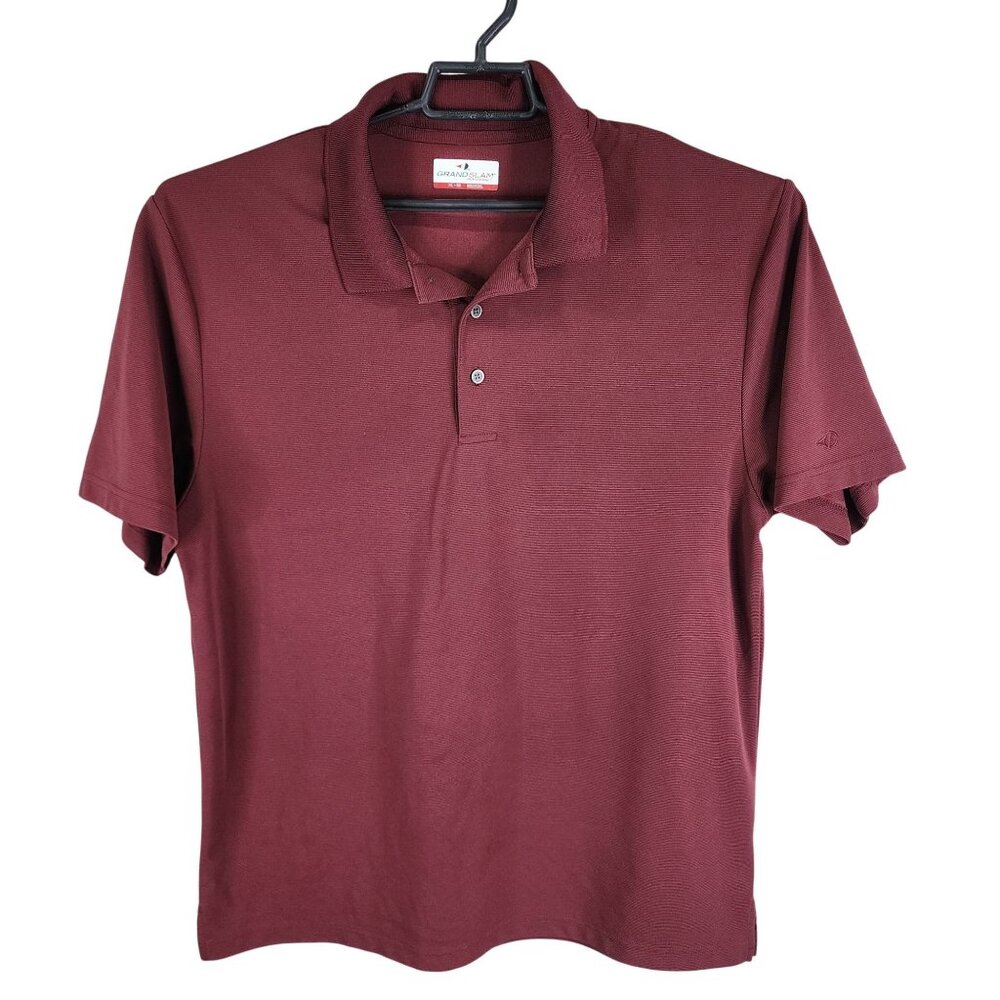 Mens Burgundy Grand Slam Polo Shirt 1/4 Button Short Sleeve Size XL